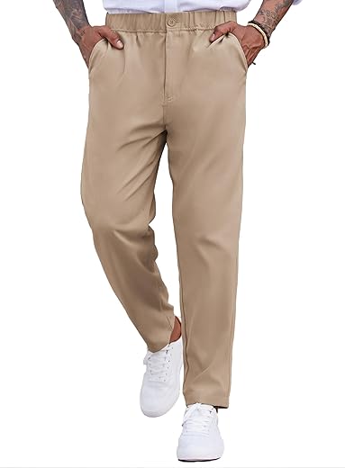 COOFANDY Men's Casual Pants Relaxed Fit Flat Front Expandable Waist Chino Slack Trousers