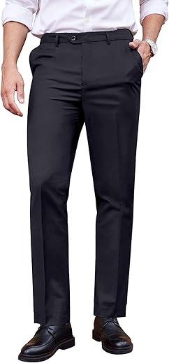 COOFANDY Men's Classic Fit Dress Pants Flat Front Straight Formal Pants Wrinkle Free Expandable Waist Suit Pants Grey