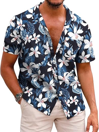 COOFANDY Mens Hawaiian Shirts Short Sleeve Casual Button Down Tropical Beach Shirt